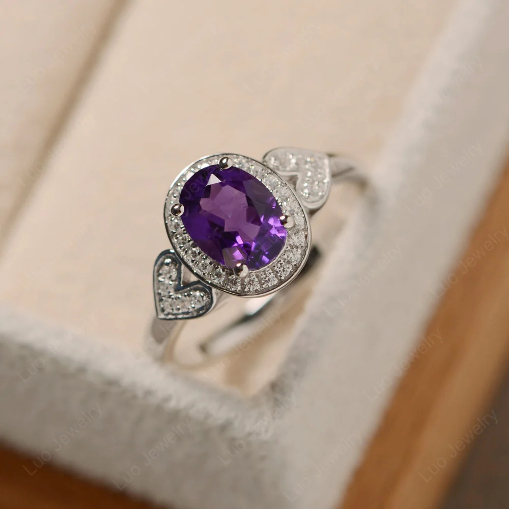 Oval Cut Amethyst Halo Engagement Ring - Image 4