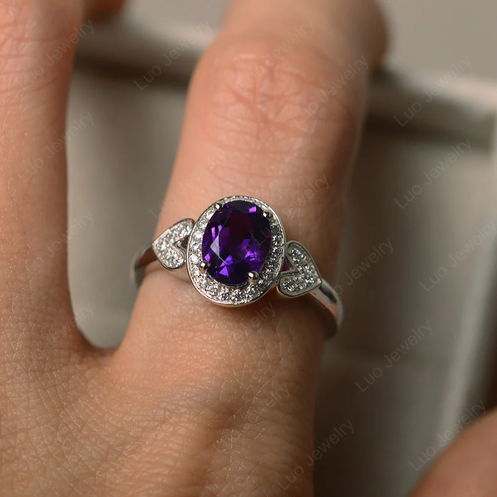 Oval Cut Amethyst Halo Engagement Ring - Image 5