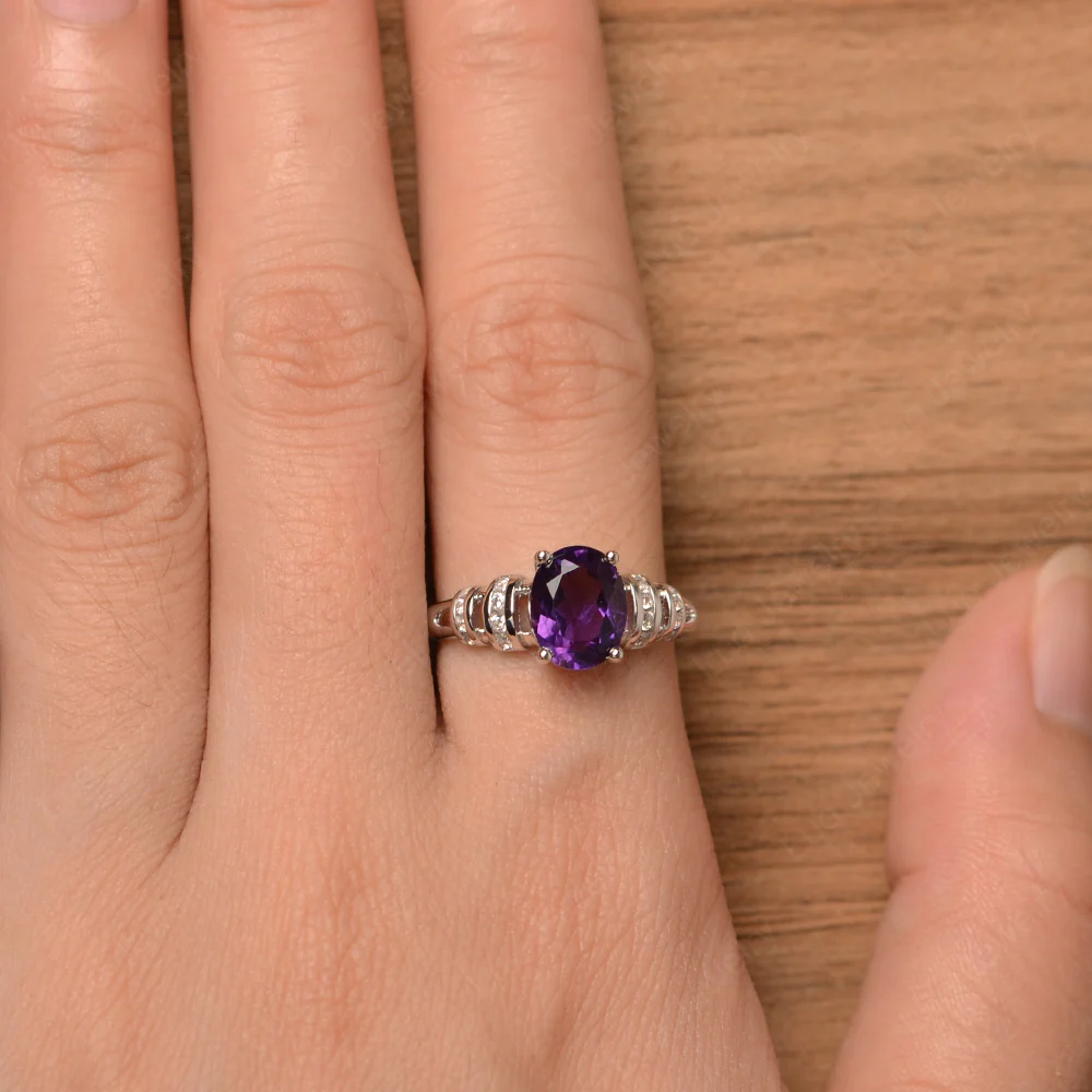 Oval Cut Amethyst Promise Ring - Image 4
