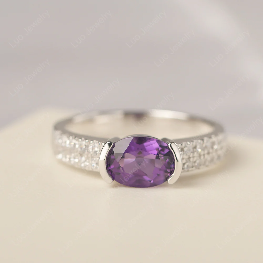 Amethyst Two Row Pave Ring