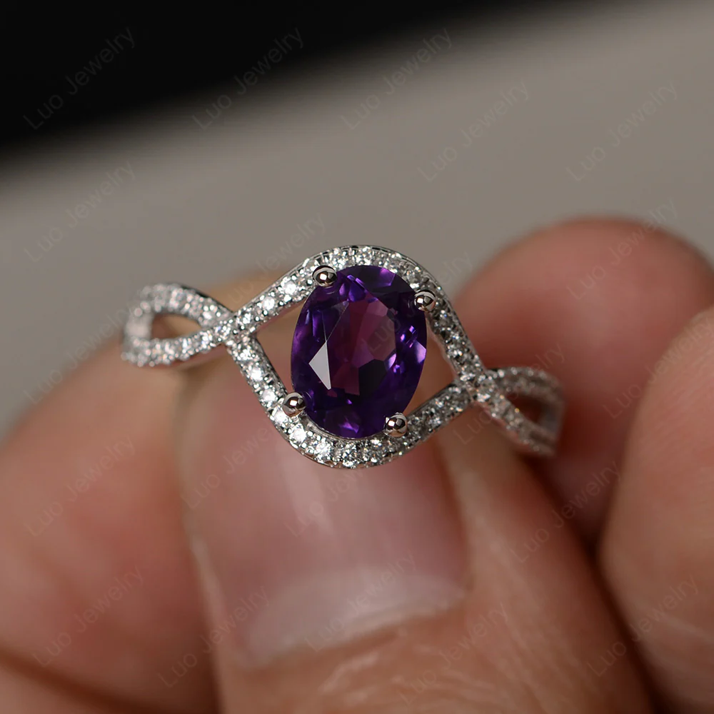 Oval Amethyst Twisted Engagement Ring - Image 2