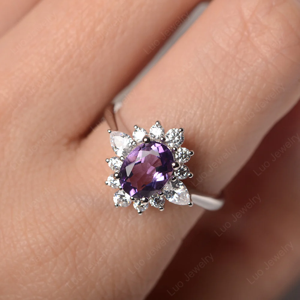 Oval Cut Amethyst Ring with Pear Side Stone - Image 5