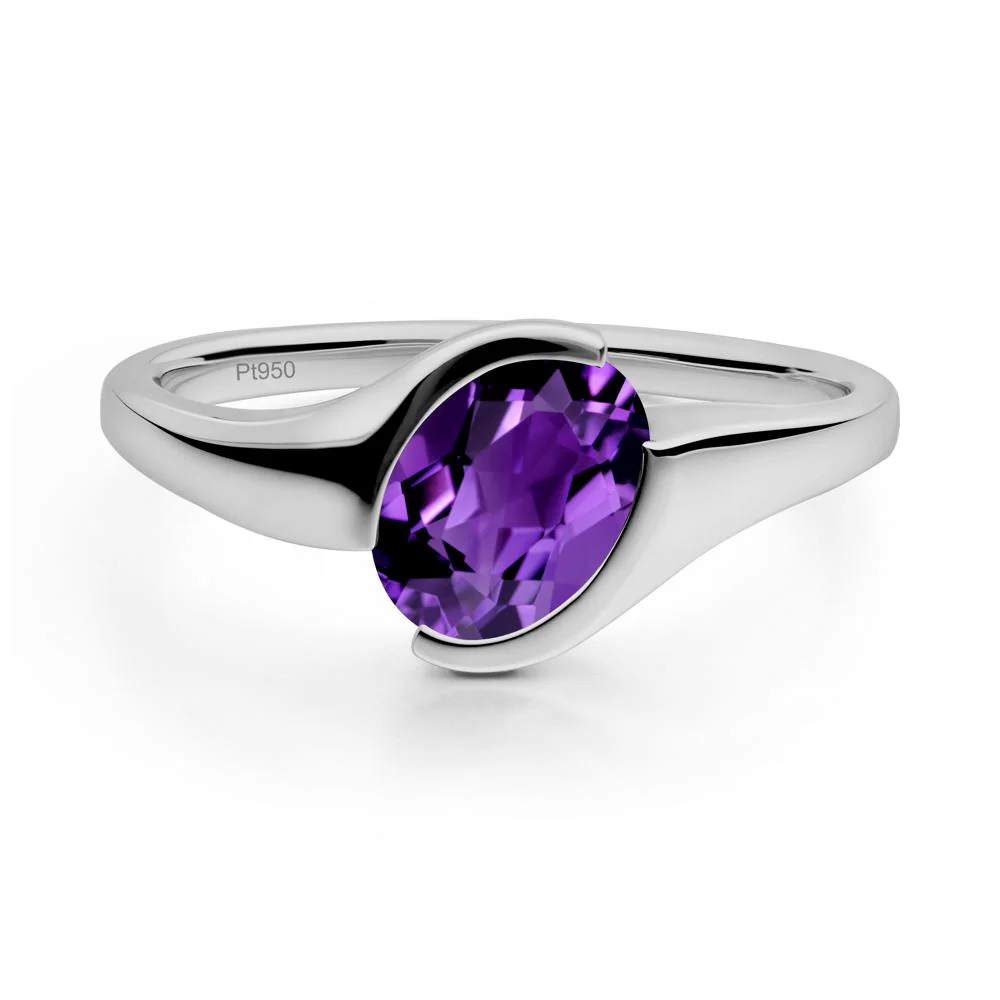 Oval Cut Amethyst Solitaire Bypass Ring