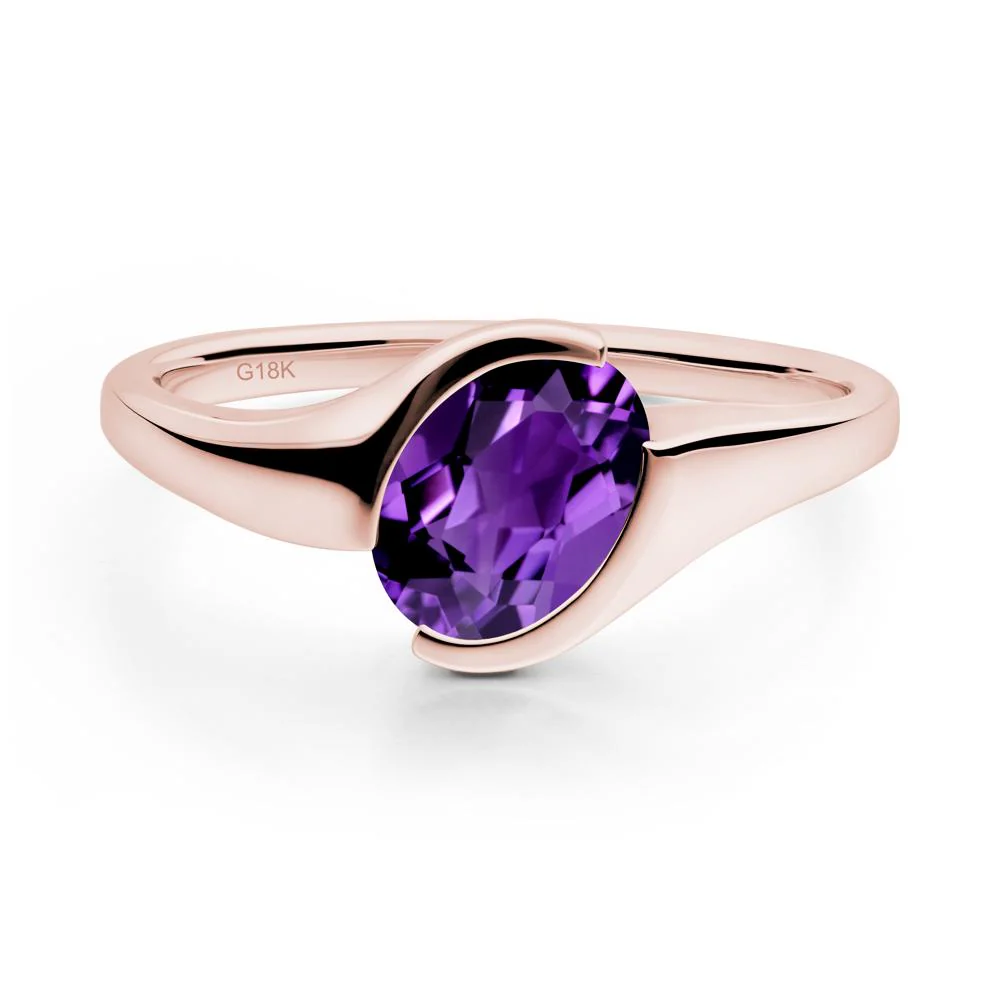 Oval Cut Amethyst Solitaire Bypass Ring - Image 2