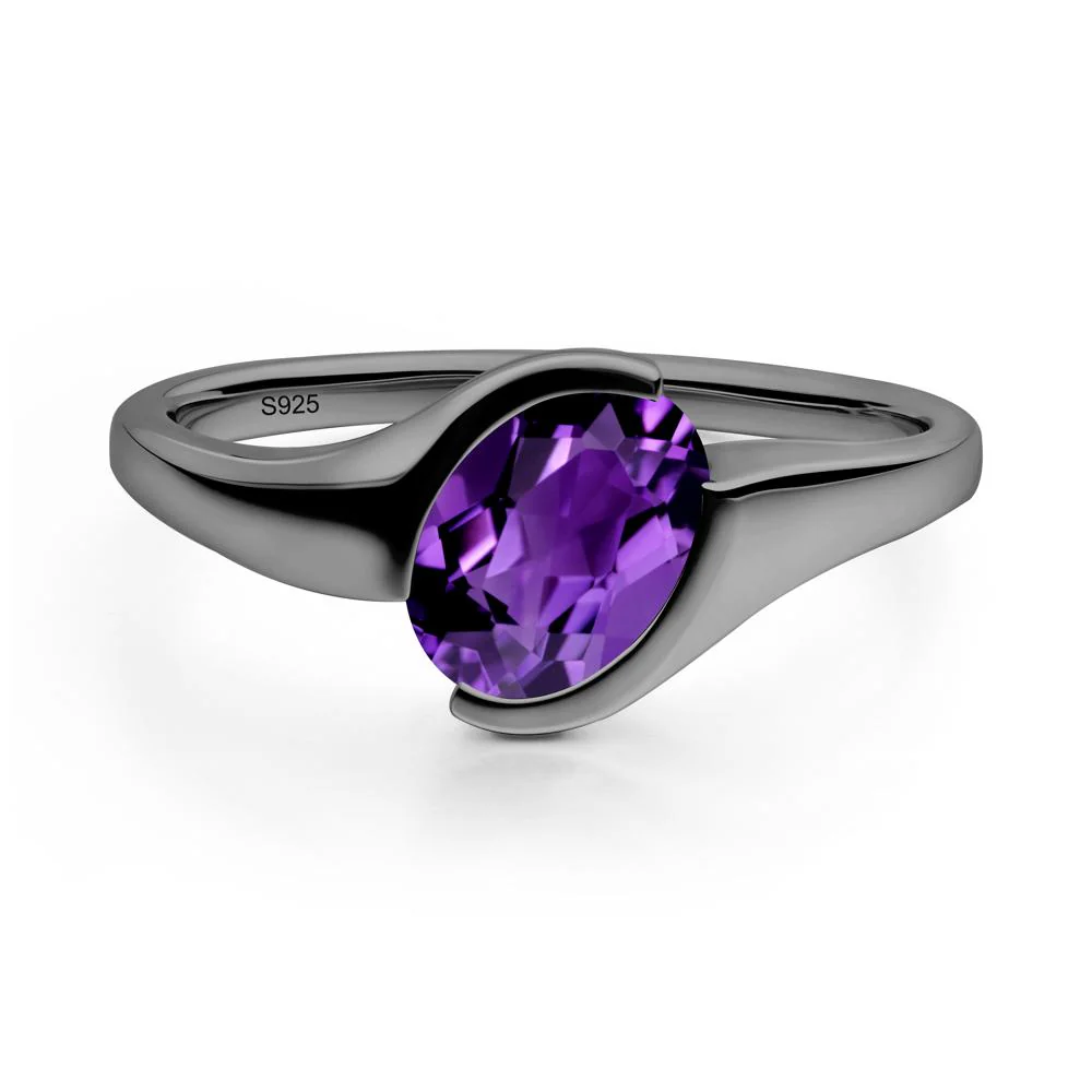 Oval Cut Amethyst Solitaire Bypass Ring - Image 5