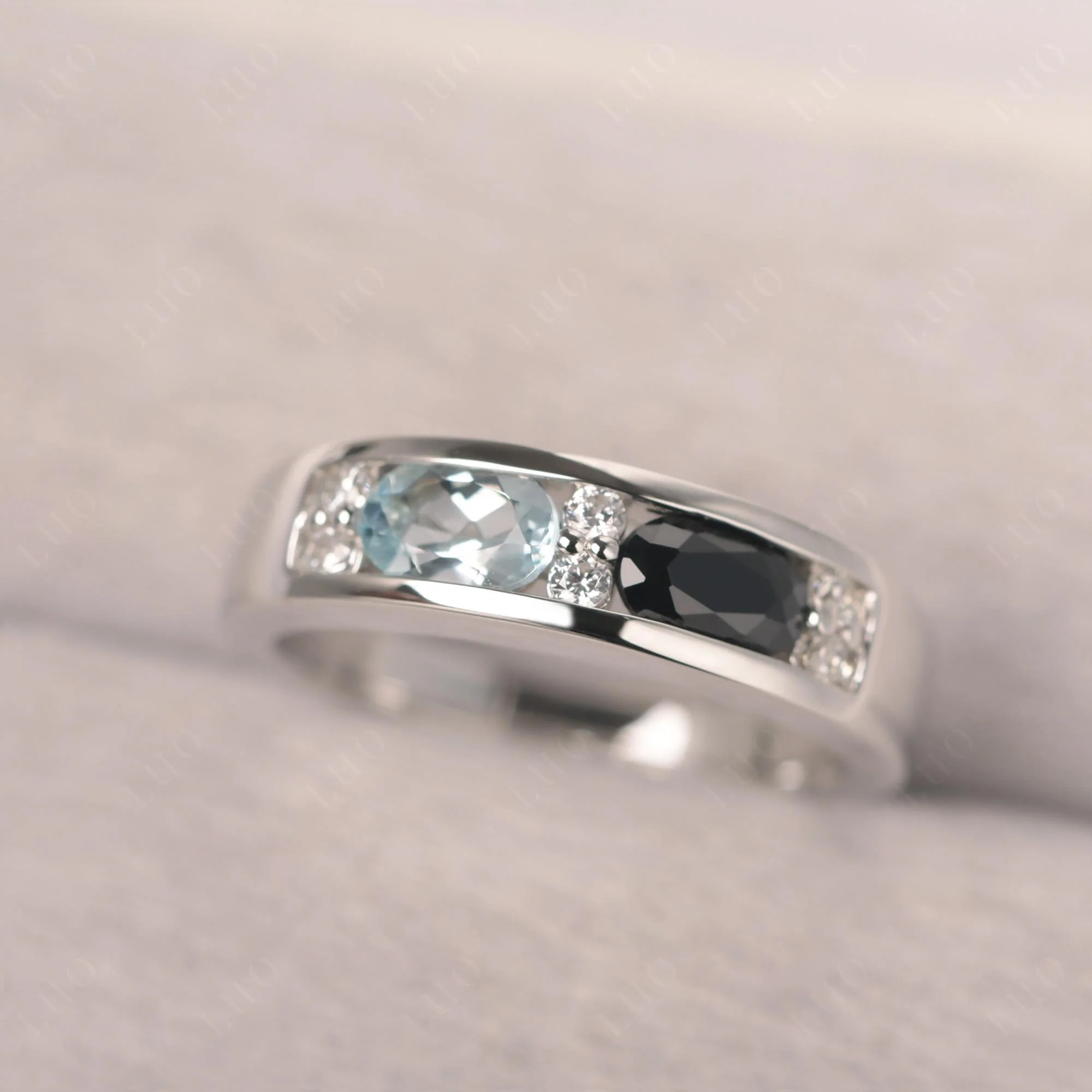 Aquamarine and Black Spinel Two Stone Ring - Image 10