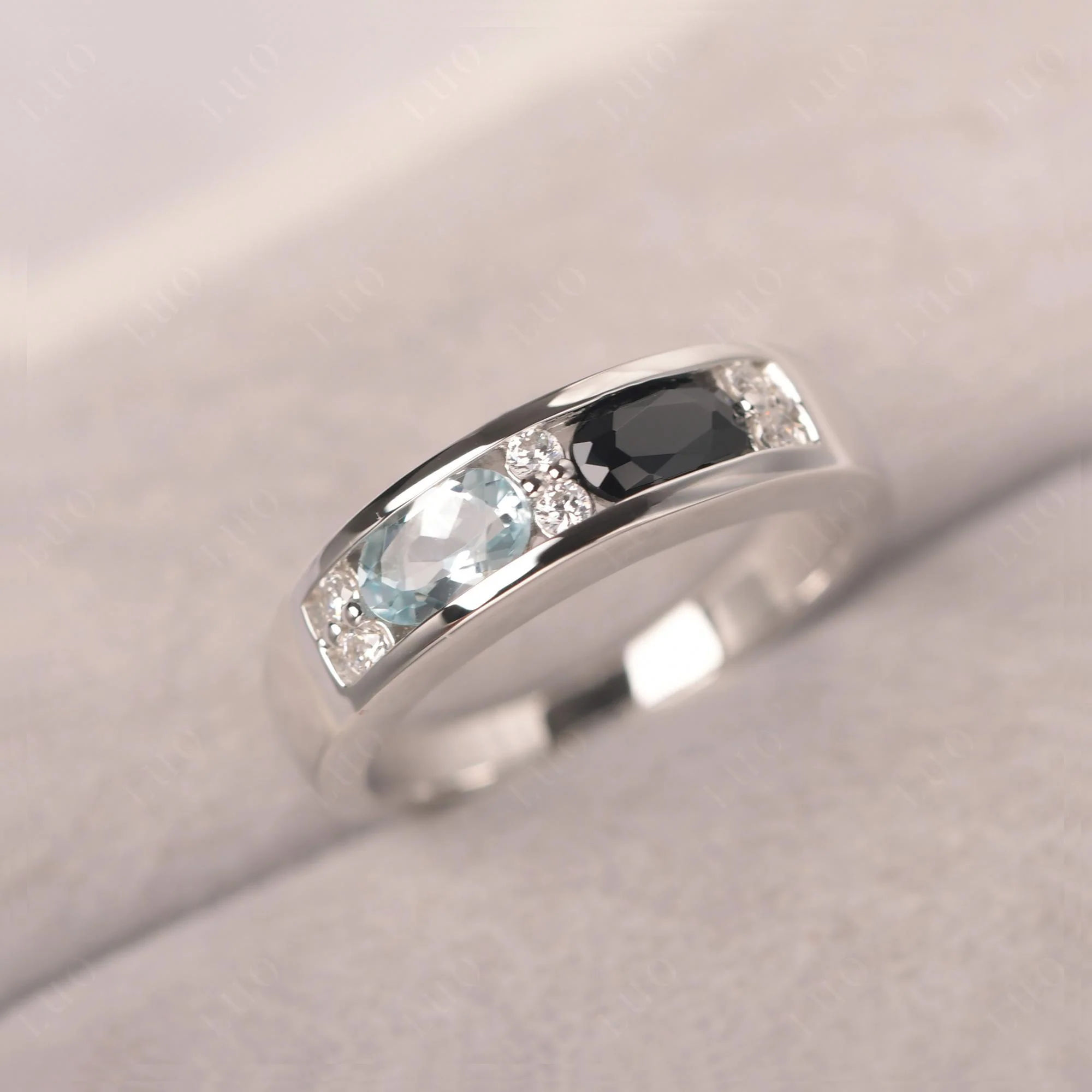 Aquamarine and Black Spinel Two Stone Ring - Image 11