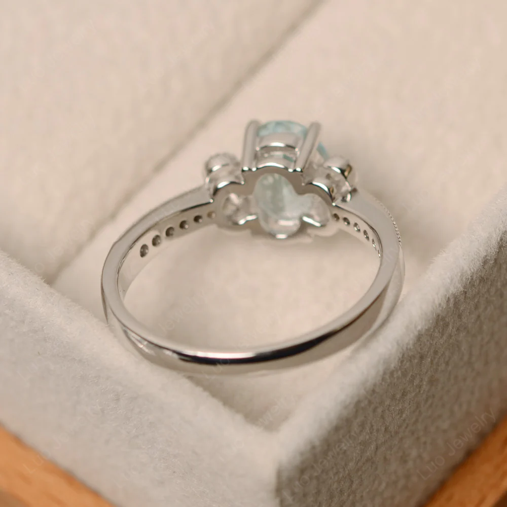 Aquamarine Milgrain Oval Engagement Ring - Image 3