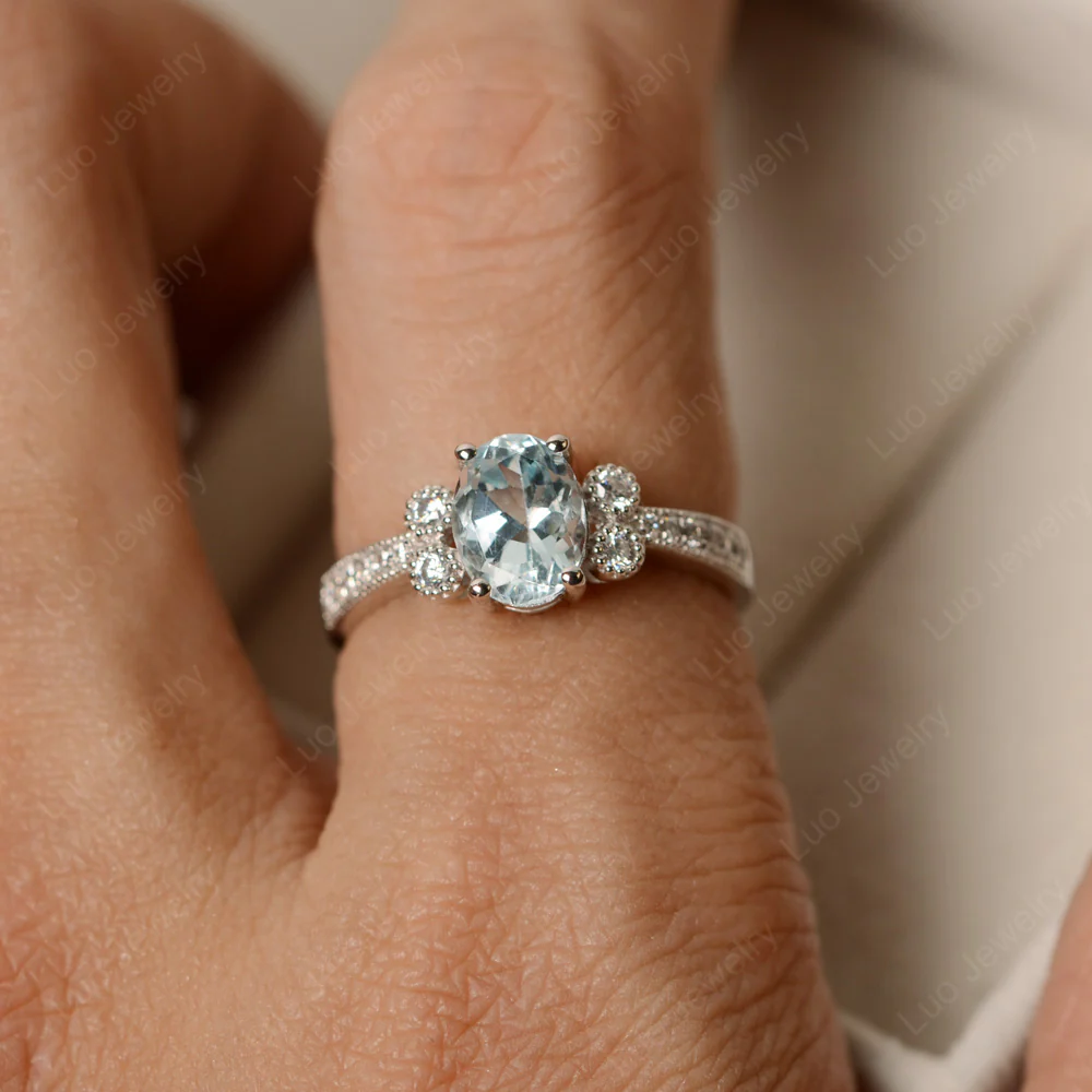 Aquamarine Milgrain Oval Engagement Ring - Image 4