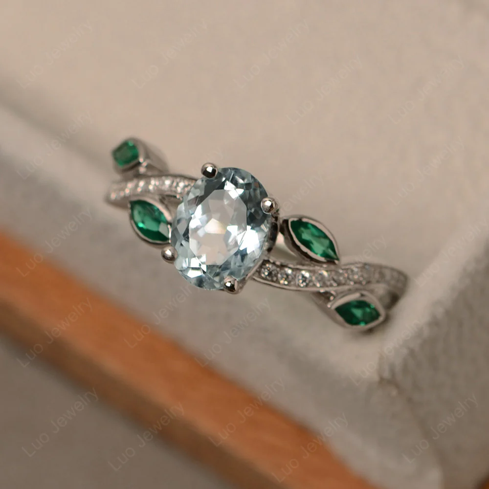 Oval Cut Aquamarine Leaf Ring - Image 2