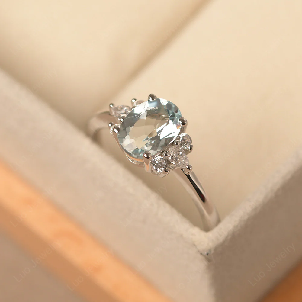 Oval Aquamarine Ring with Pear Side Stone - Image 2
