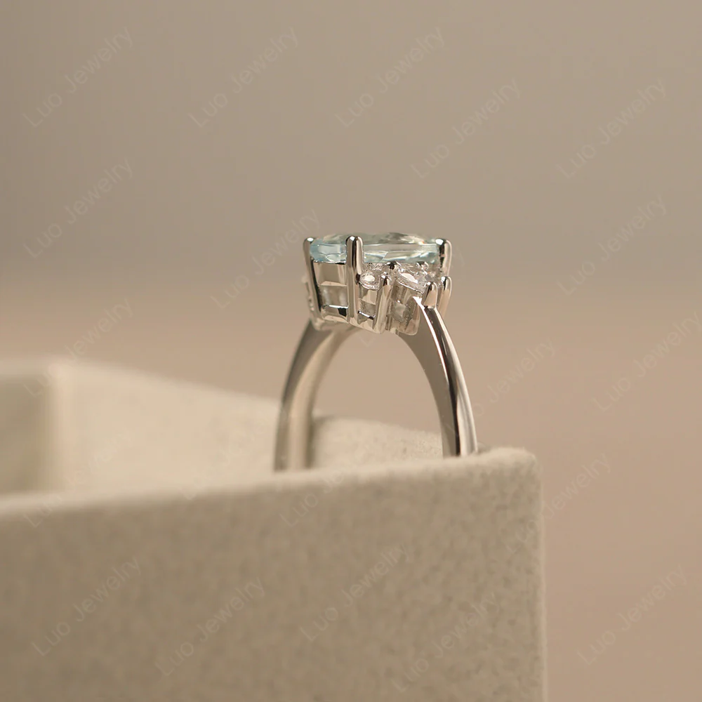 Oval Aquamarine Ring with Pear Side Stone - Image 4