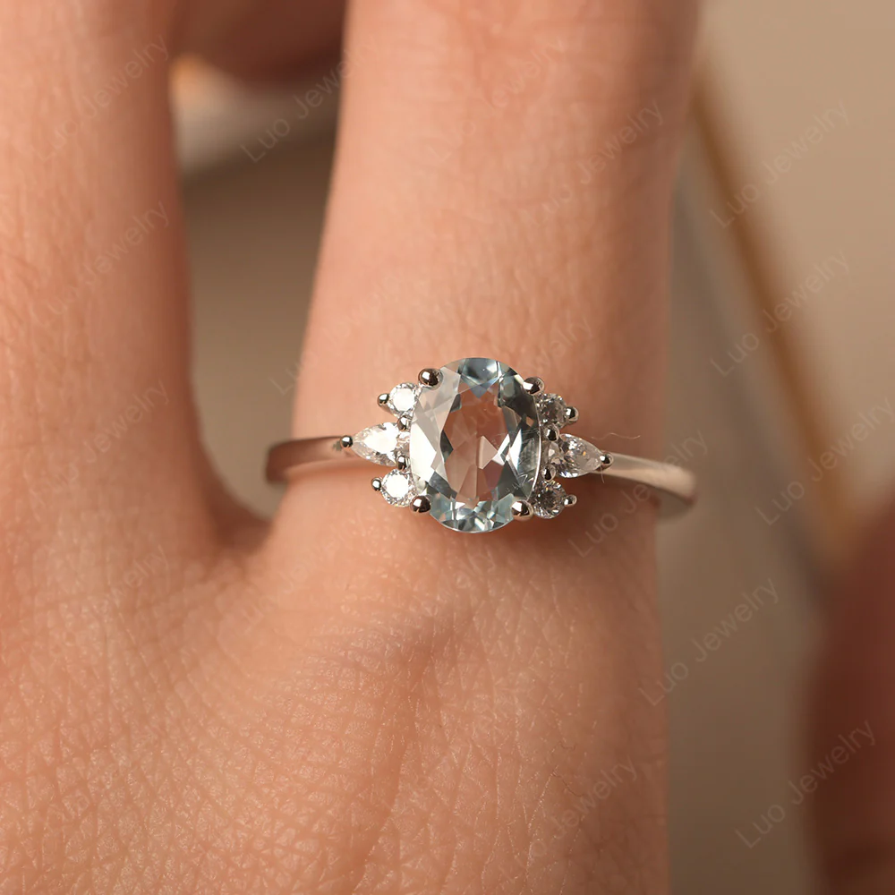 Oval Aquamarine Ring with Pear Side Stone - Image 5