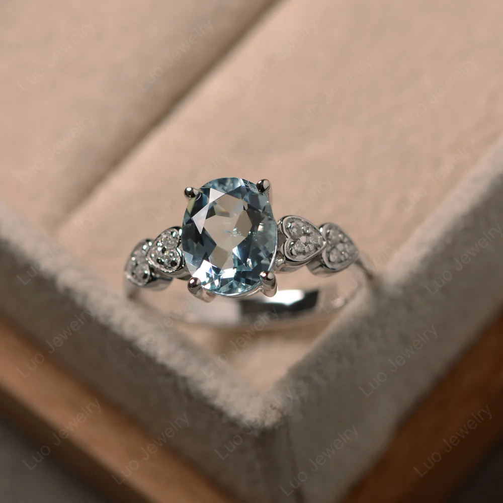 Heart Deco Aquamarine Engagement Ring