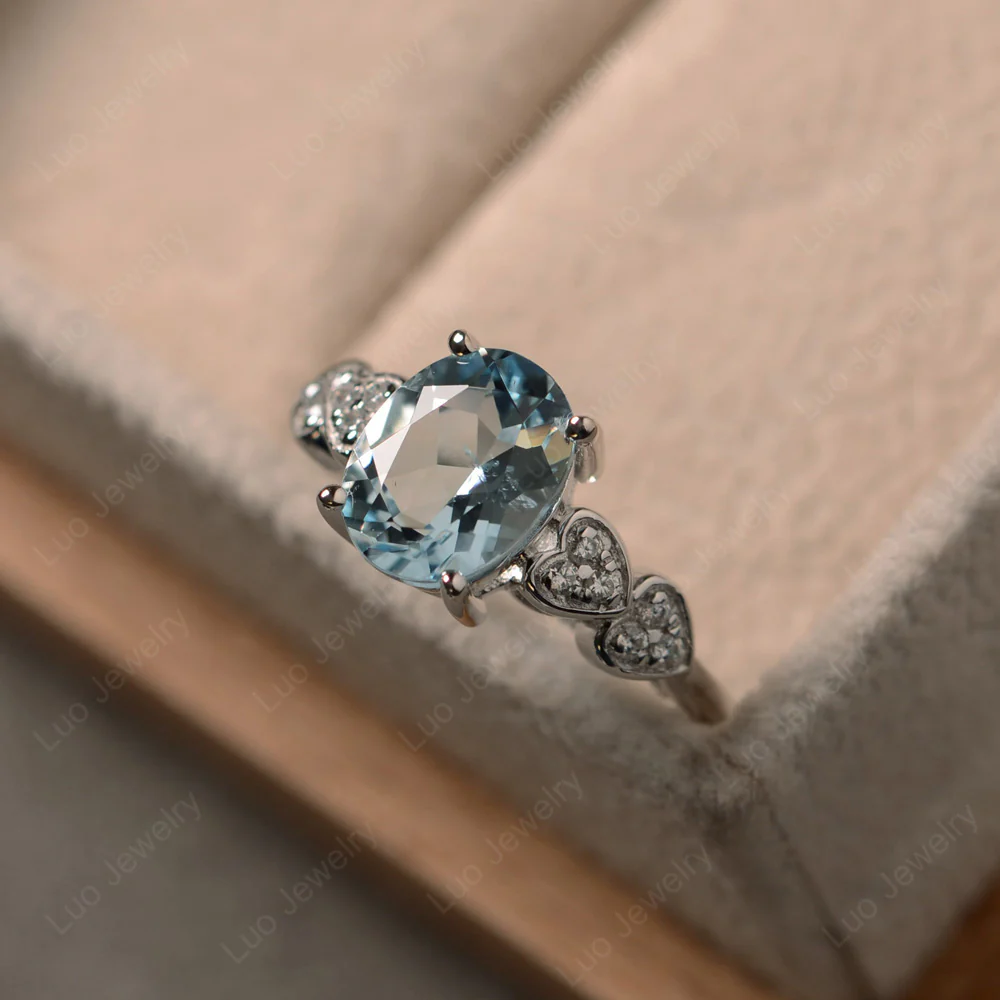 Heart Deco Aquamarine Engagement Ring - Image 2