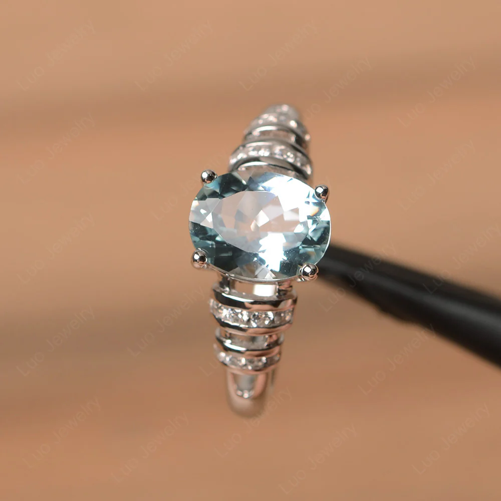 Oval Cut Aquamarine Promise Ring - Image 2