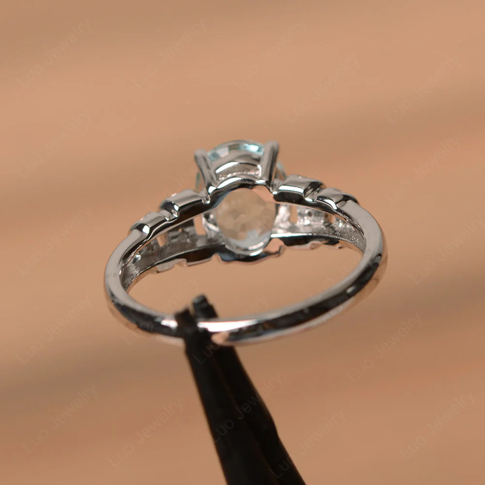 Oval Cut Aquamarine Promise Ring - Image 3