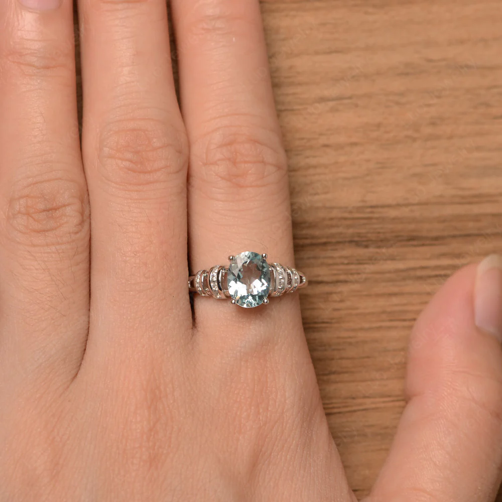 Oval Cut Aquamarine Promise Ring - Image 4
