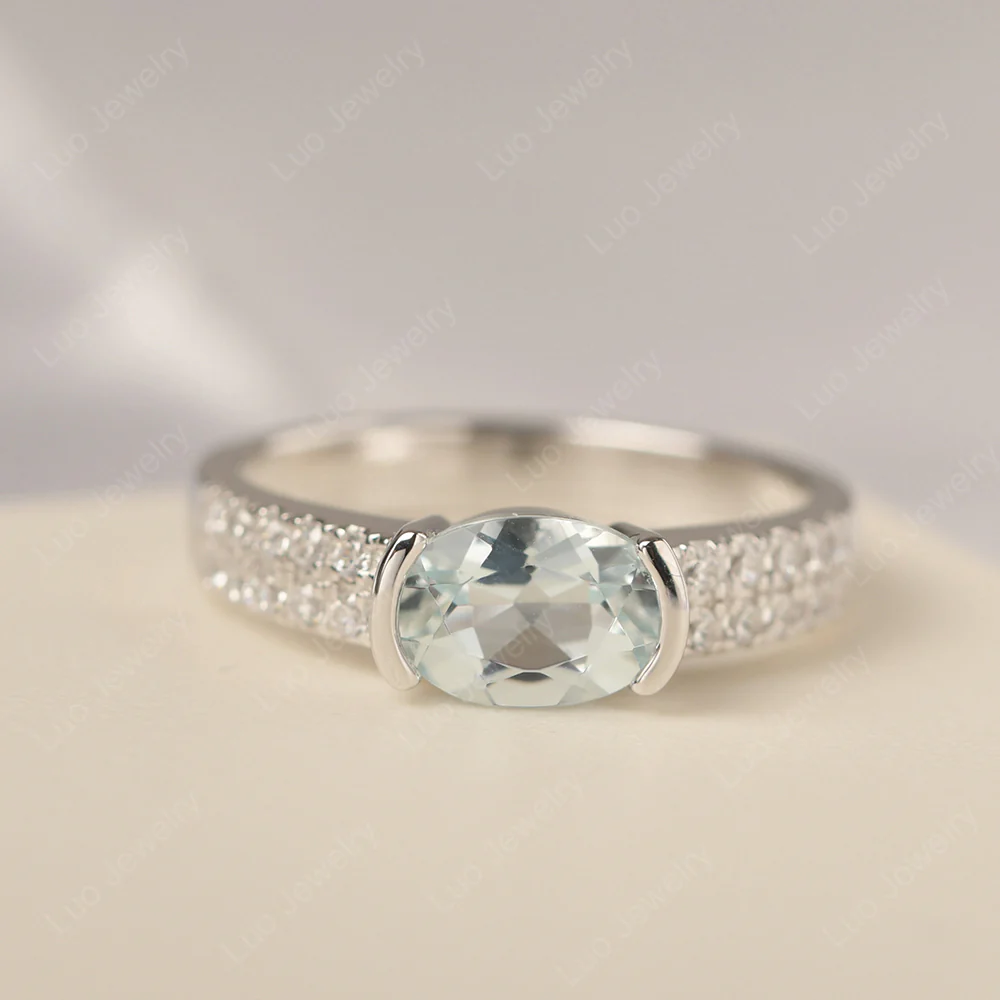 Oval Cut Aquamarine Double Pave Ring