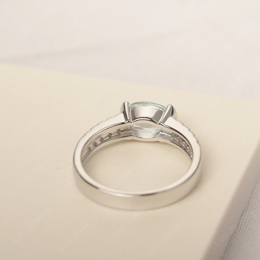 Oval Cut Aquamarine Double Pave Ring - Image 3