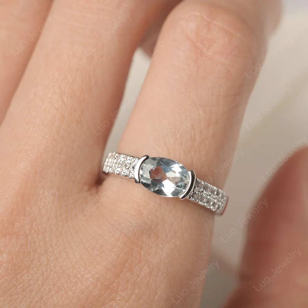 Oval Cut Aquamarine Double Pave Ring - Image 4
