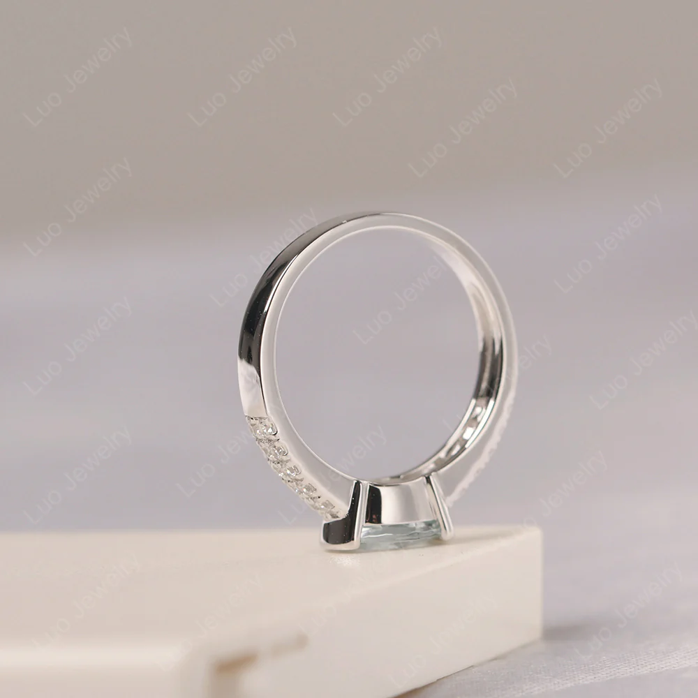 Oval Cut Aquamarine Double Pave Ring - Image 5