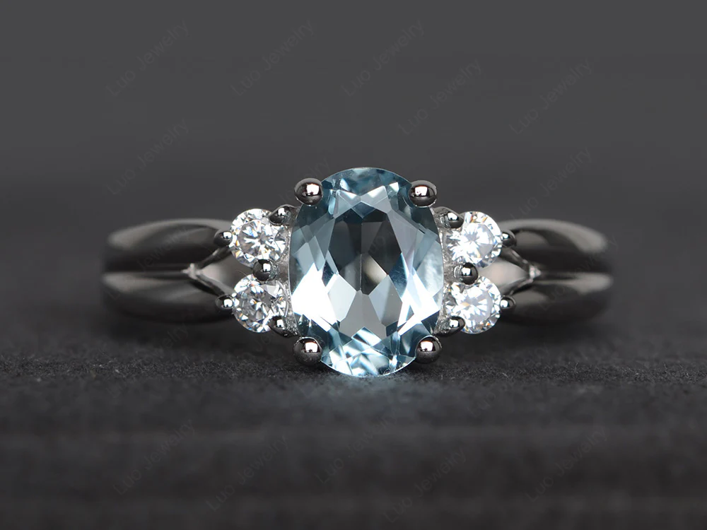 Oval Cut Aquamarine Two Rows Ring