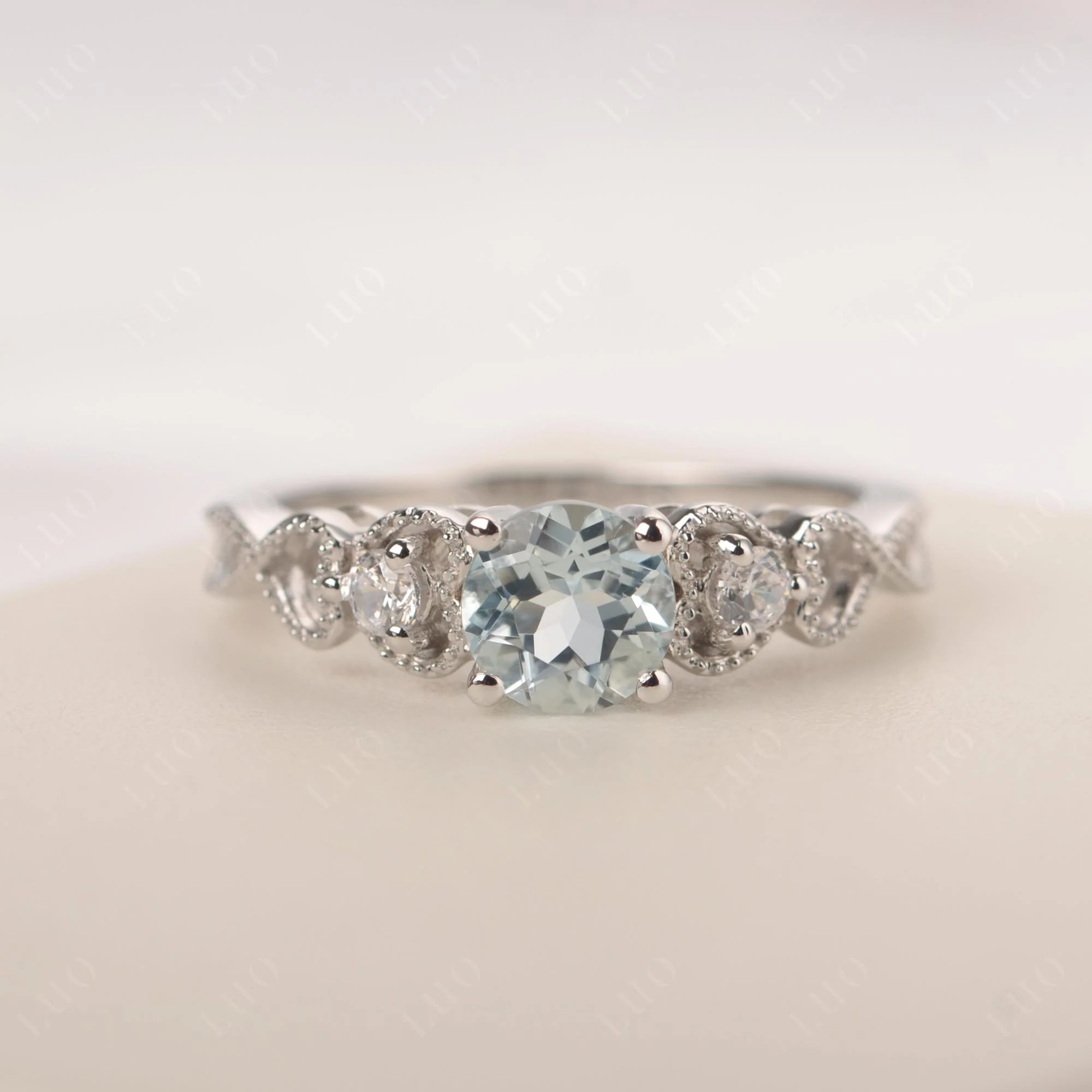 Aquamarine Vintage Style Engagement Ring - Image 10