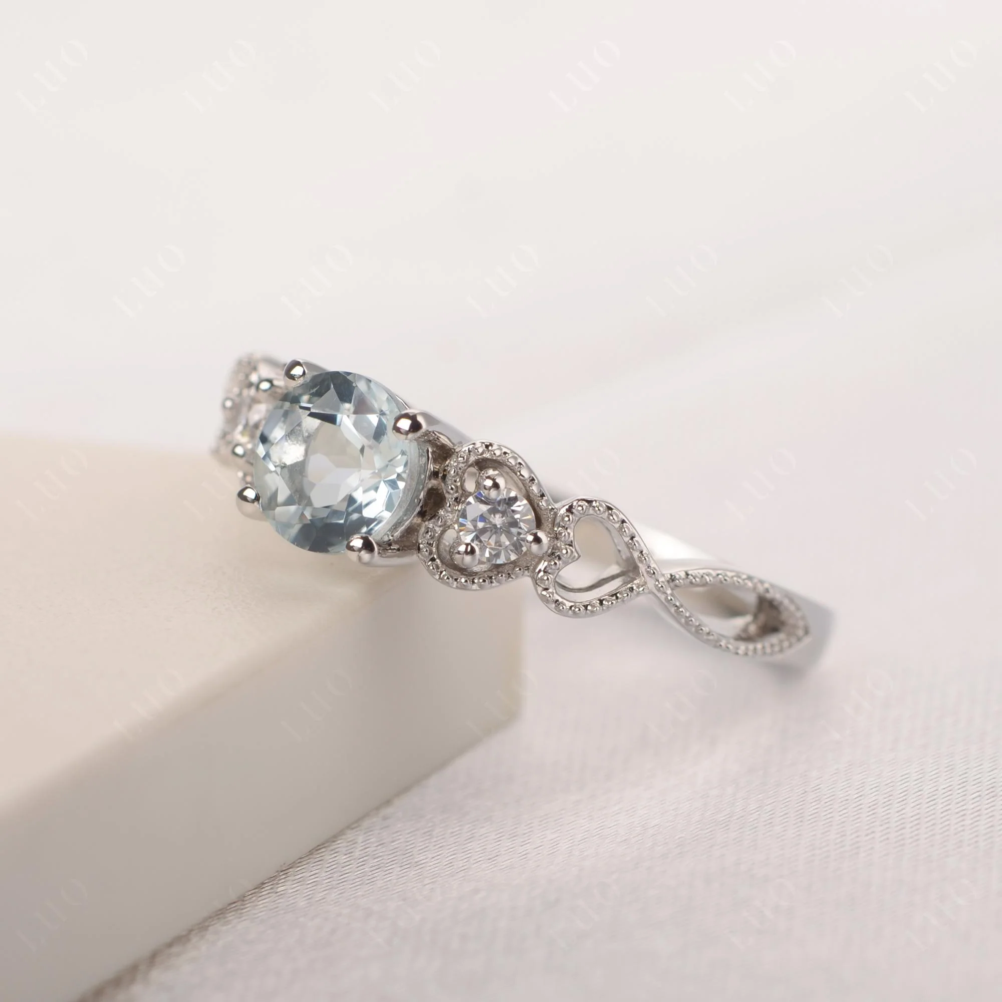 Aquamarine Vintage Style Engagement Ring - Image 12