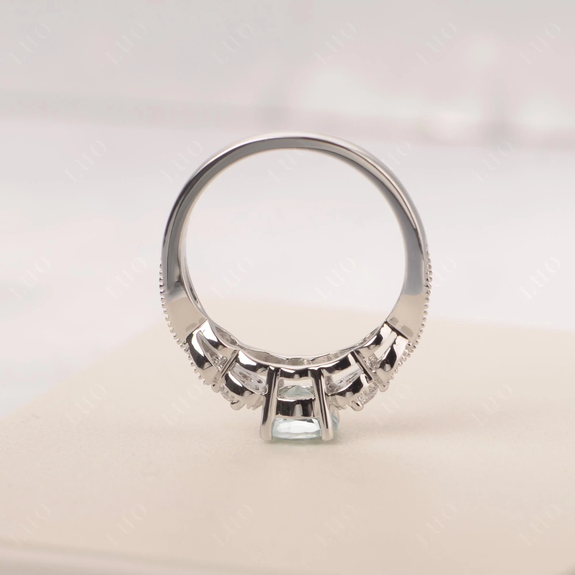 Aquamarine Vintage Style Engagement Ring - Image 14