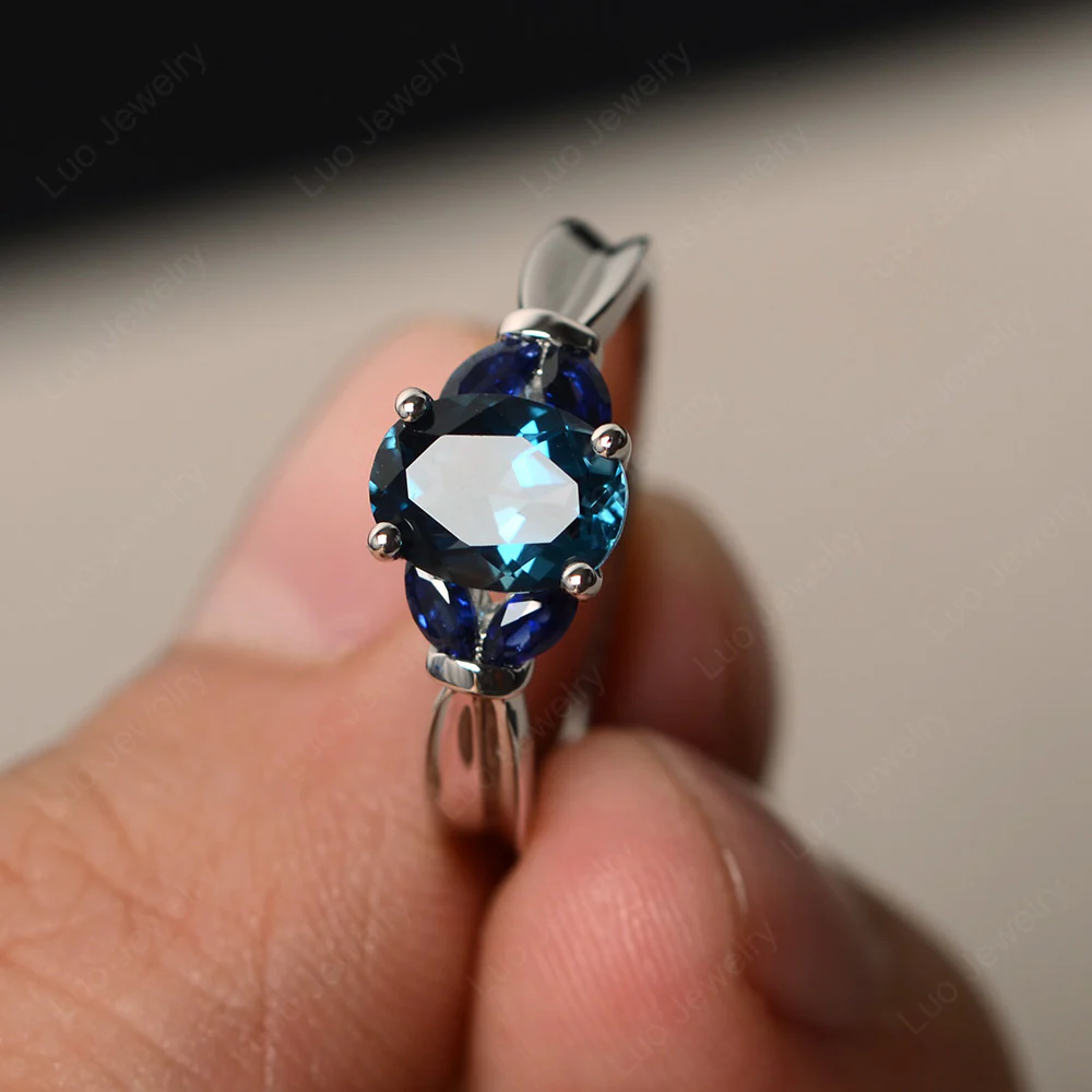 Oval Cut Art Deco London Blue Topaz Ring