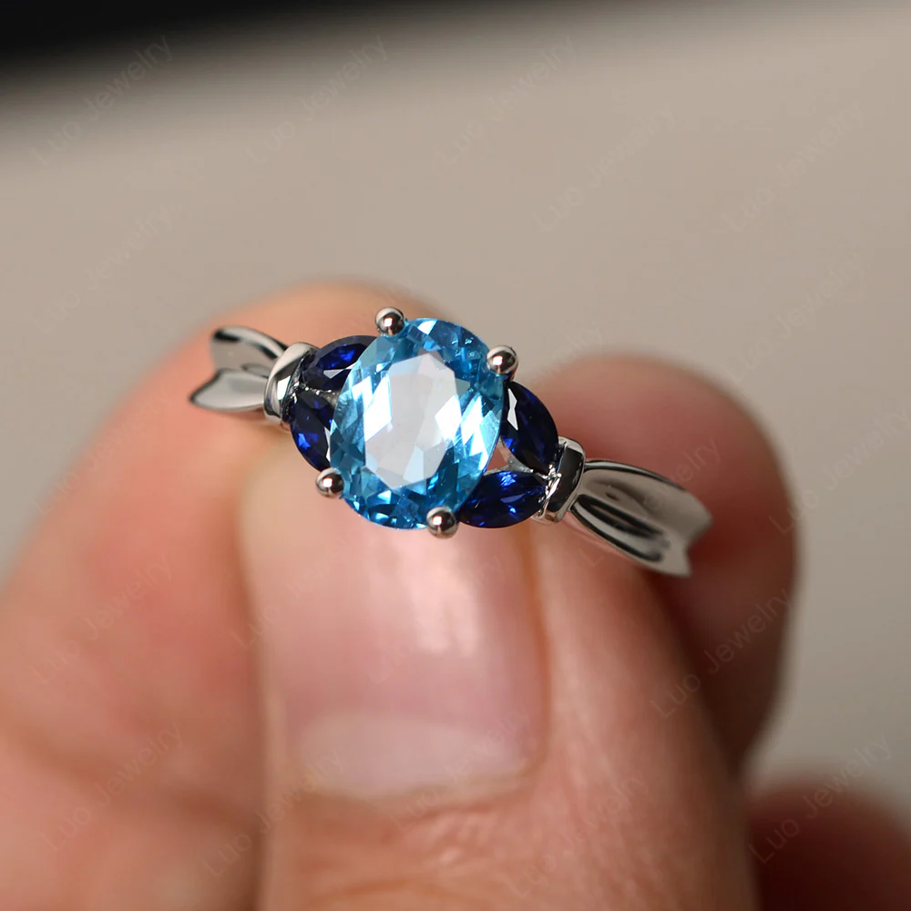 Oval Cut Art Deco Swiss Blue Topaz Ring