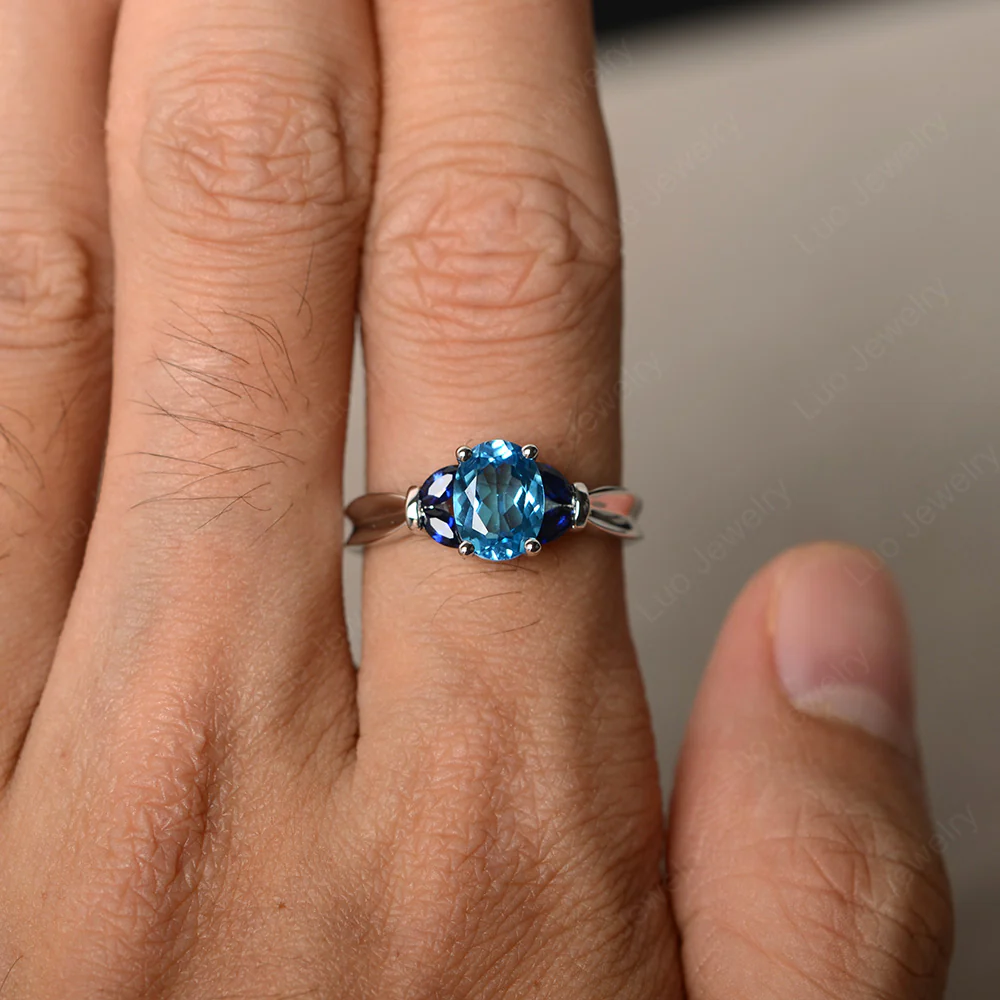Oval Cut Art Deco Swiss Blue Topaz Ring - Image 3
