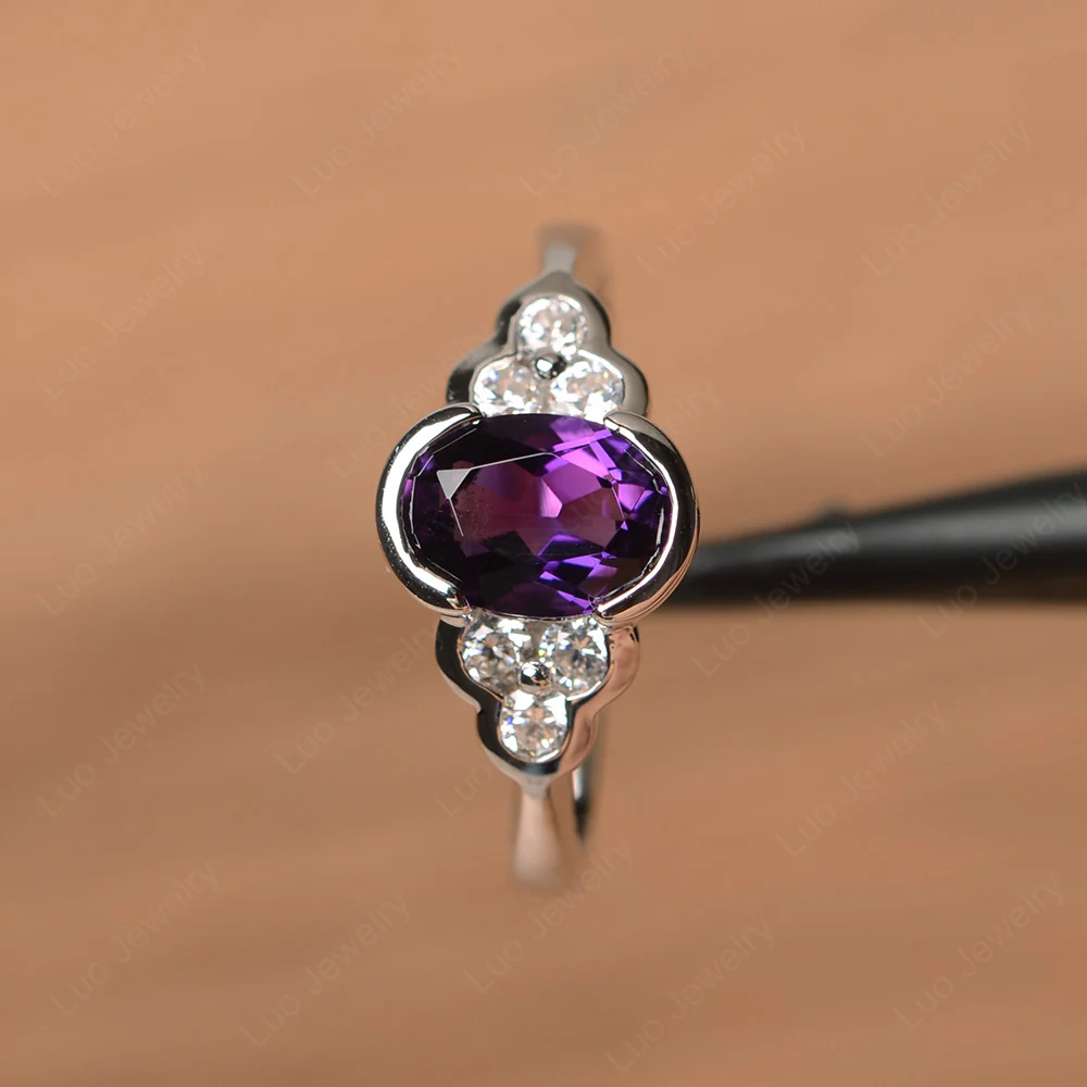 Oval Cut Bezel Set Amethyst Engagement Ring - Image 2