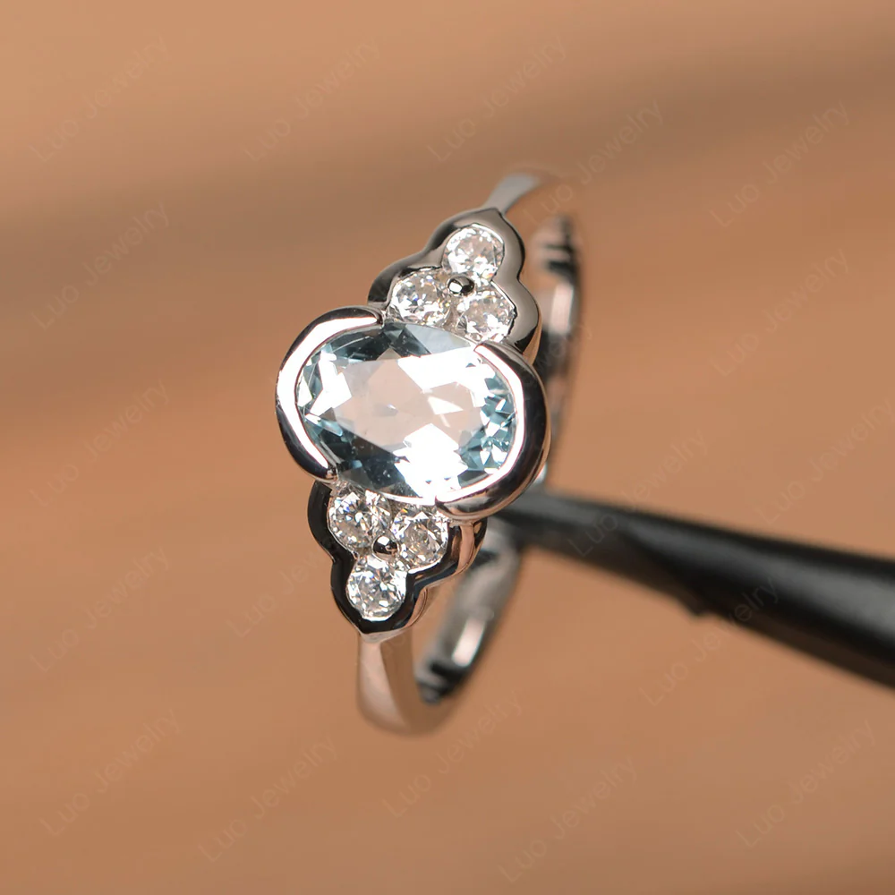Oval Cut Bezel Set Aquamarine Engagement Ring - Image 2