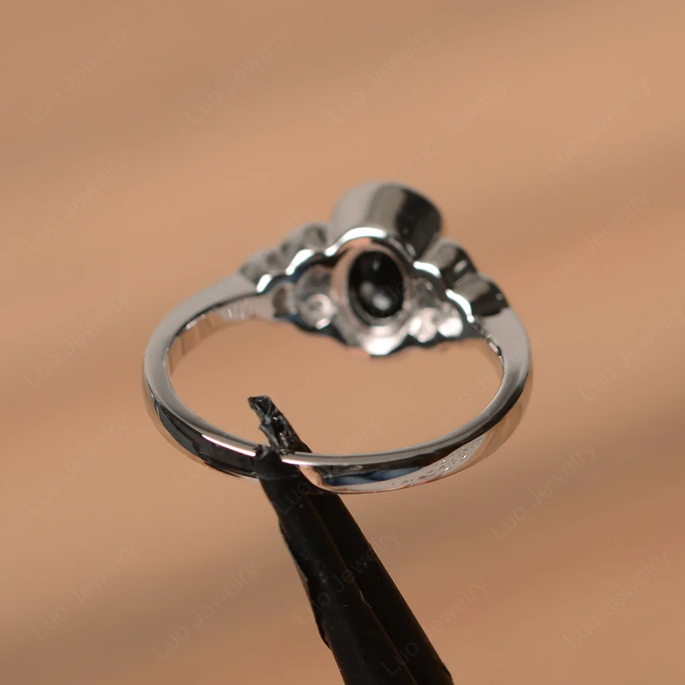 Oval Cut Bezel Set Black Spinel Engagement Ring - Image 3