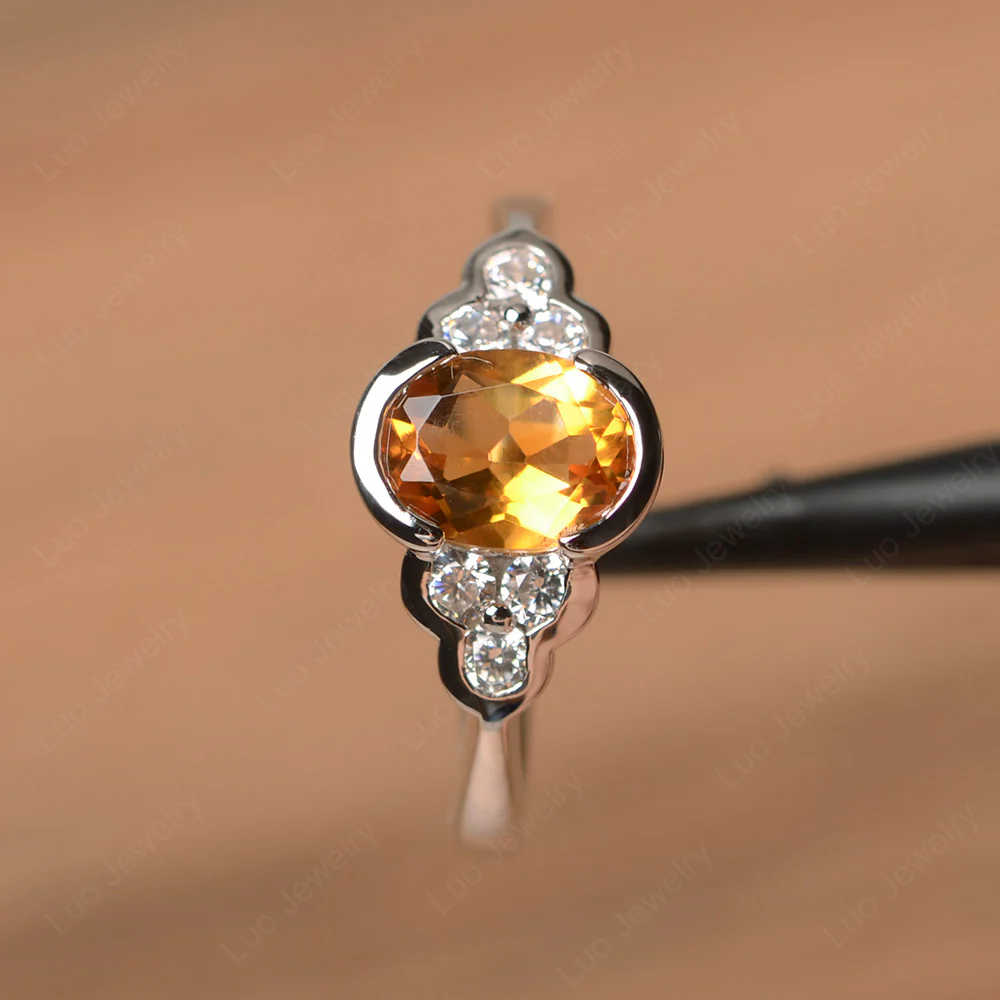 Oval Cut Bezel Set Citrine Engagement Ring - Image 2