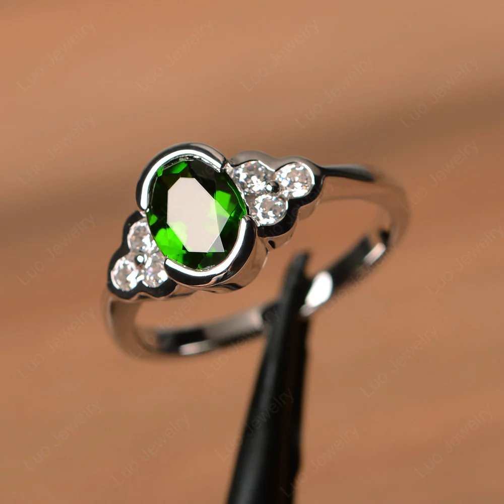 Oval Cut Bezel Set Diopside Engagement Ring