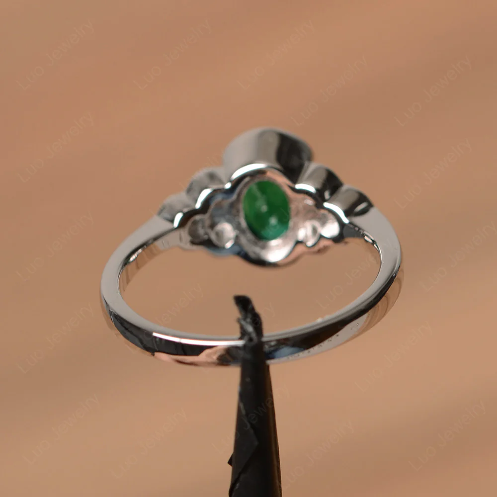 Oval Cut Bezel Set Emerald Engagement Ring - Image 3