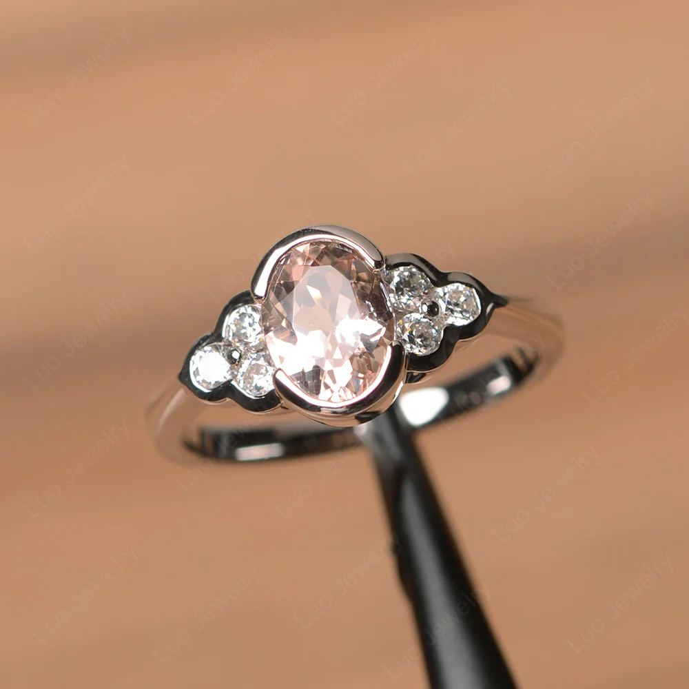 Oval Cut Bezel Set Morganite Engagement Ring