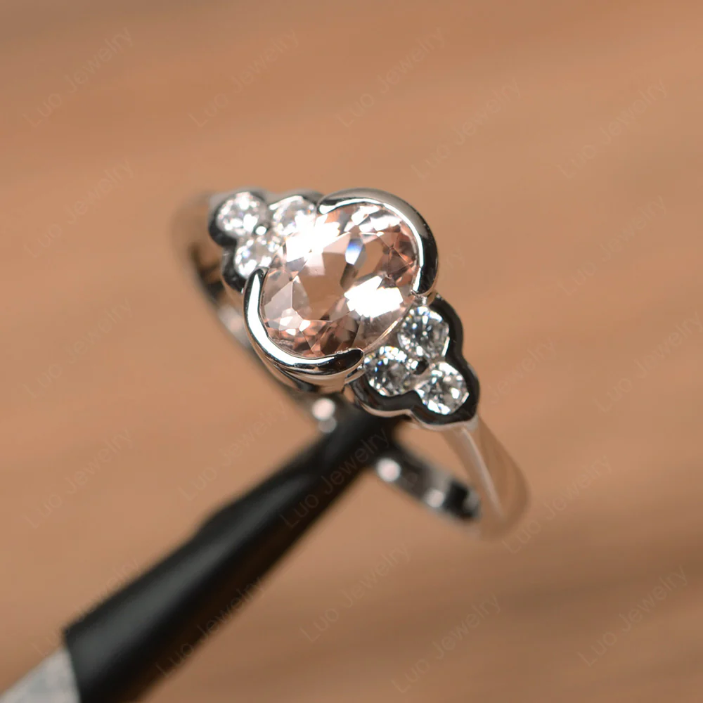 Oval Cut Bezel Set Morganite Engagement Ring - Image 2