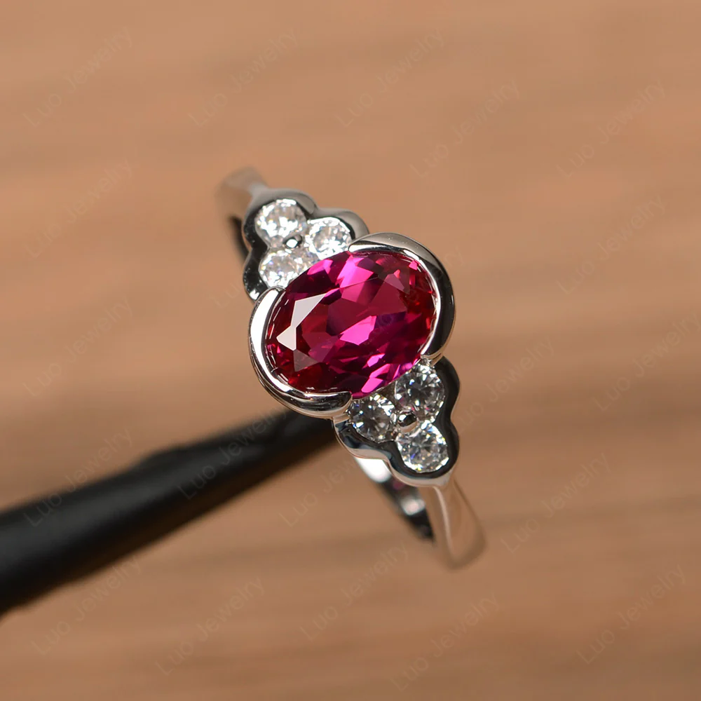 Oval Cut Bezel Set Ruby Engagement Ring - Image 2