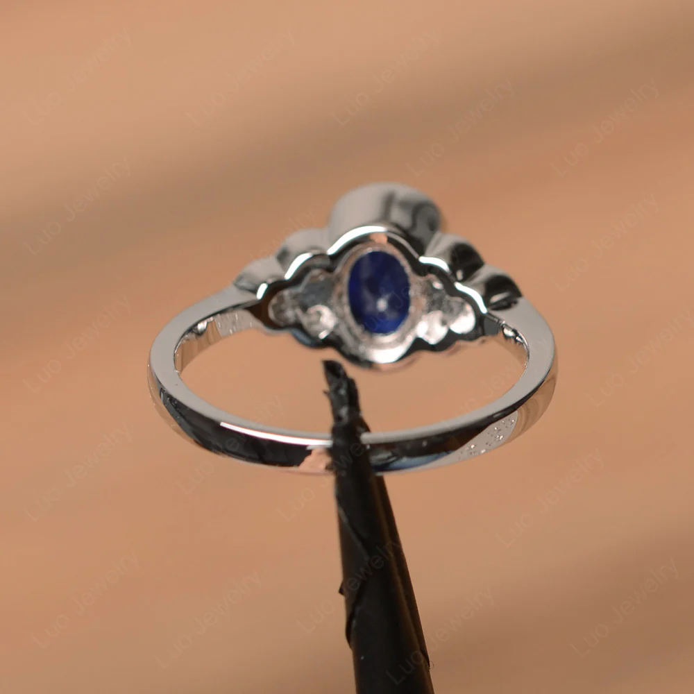 Oval Cut Bezel Set Sapphire Engagement Ring - Image 3