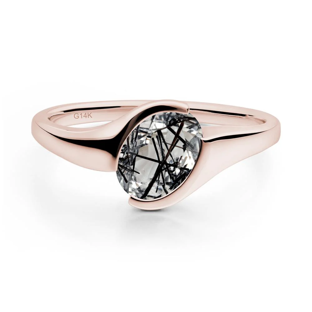Oval Cut Black Rutilated Quartz Solitaire Bypass Ring