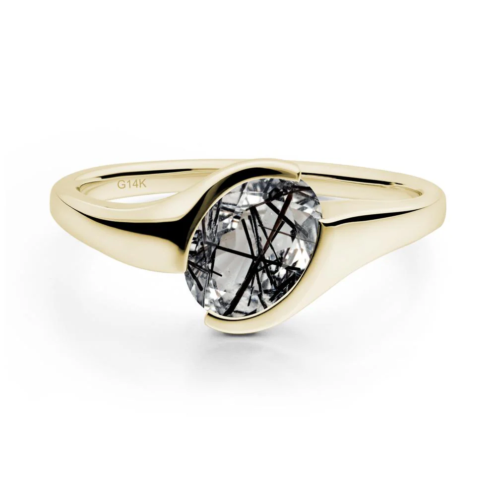 Oval Cut Black Rutilated Quartz Solitaire Bypass Ring - Image 6
