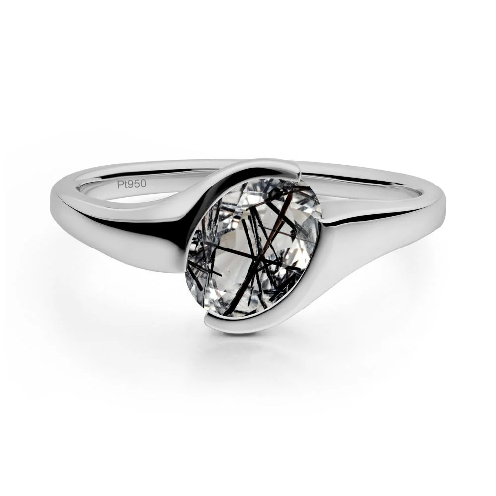 Oval Cut Black Rutilated Quartz Solitaire Bypass Ring - Image 7