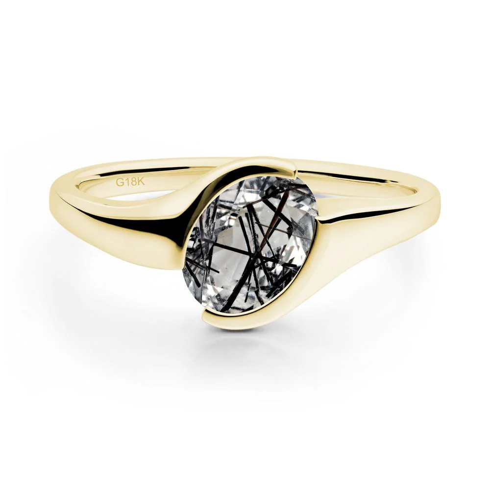 Oval Cut Black Rutilated Quartz Solitaire Bypass Ring - Image 8