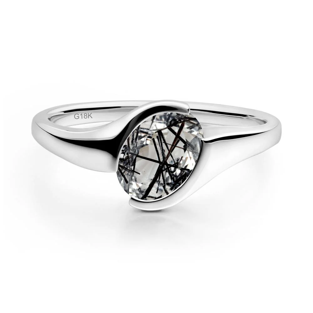 Oval Cut Black Rutilated Quartz Solitaire Bypass Ring - Image 9