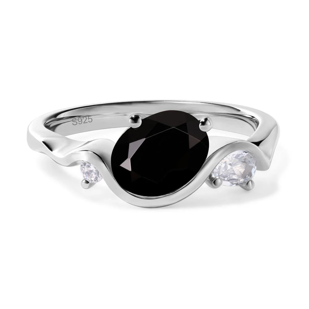 Black Spinel Wave Engagement Ring - Image 2