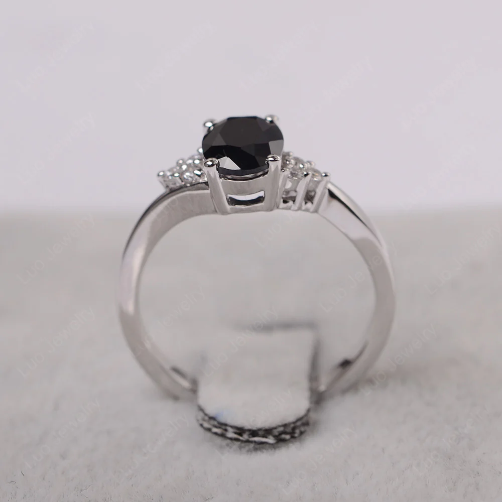 Oval Black Spinel Bypass Engagement Ring - Image 3